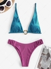 Silky O-ring Braided Ribbed Bikini Swimwear Deep blue