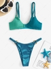 Silky O-ring Colorblock Honeycomb Textured Bikini Swimwear Deep blue