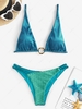 Silky O-ring Honeycomb Textured Bikini Swimwear Deep blue