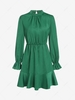 Silky Poet Sleeve Mock Neck Mini Dress M Deep green
