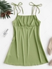 Silky Ruched Front Tie Shoulder Mini Dress L Avocado green