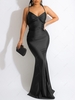 Silky Ruched Lace Up Open Back Maxi Dress Xl Black