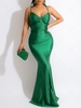 Silky Ruched Lace Up Open Back Maxi Dress Xl Green