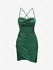 Silky Ruched Tulip Criss Cross Slip Dress S Deep green
