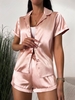 Silky Satin Button Up Shirt and Shorts Set S Light pink