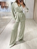 Silky Satin Feather Trim Belted Matching Two Piece Set M Light green