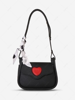 Silky Scarf Embellished Heart Crossbody Bag