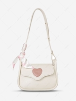 Silky Scarf Embellished Heart Crossbody Bag