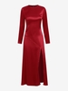 Silky Thigh High Slit Long Sleeve Midi Dress L Red