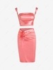 Silky Tie-around Cropped Cinched Two Piece Dress S Light pink