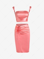 Silky Tie-around Cropped Cinched Two Piece Dress S Light pink