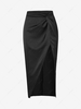 Silky Twist Thigh High Slit Midi Skirt S Black