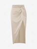 Silky Twist Thigh High Slit Midi Skirt S Light coffee