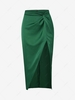Silky Twist Thigh High Slit Midi Skirt Xl Green