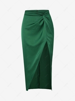 Silky Twist Thigh High Slit Midi Skirt Xl Green