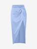 Silky Twist Thigh High Slit Midi Skirt Xl Light blue