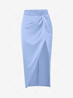 Silky Twist Thigh High Slit Midi Skirt Xl Light blue