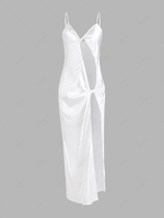 Silky Twisted Knotted Cut Out Slip Dress S White