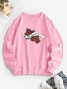 Simple Happiness Floral Print Pullover Sweatshirt Xxl Light pink
