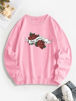 Simple Happiness Floral Print Pullover Sweatshirt Xxl Light pink