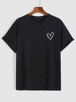 Simple Style Heart Pattern T-shirt L Black
