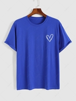 Simple Style Heart Pattern T-shirt L Blue