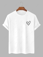 Simple Style Heart Pattern T-shirt L White