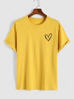 Simple Style Heart Pattern T-shirt M Yellow
