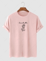 Simple Style Letter Rose Print T-shirt Xl Light pink