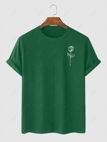 Simple Style Rose Printed Short Sleeves T-shirt 2xl Deep green