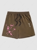 Simple Style Sakura Printed Drawstring Shorts S Deep coffee