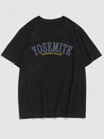 Simple Style YOSEMITE Letter Printed T-shirt 2xl Black