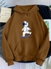 Skateboard Astronaut Print Thermal Lined Hoodie L Coffee