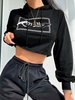 Skeleton Hand Drawstring Crop Hoodie L Black