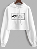 Skeleton Hand Drawstring Crop Hoodie L White