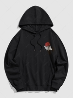 Skeleton Hand Holding Rose Printed Halloween Hoodie L Black