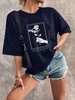 Skeleton Hand Rose Print Drop Shoulder T Shirt M Deep blue