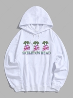 SKELETON HEAD Graphic Halloween Hoodie M White