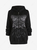 Skeleton Print Zipper Halloween Hoodie M Black