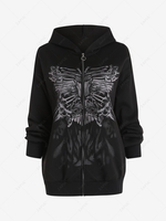 Skeleton Print Zipper Halloween Hoodie M Black