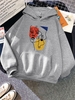 Sketch Face Print Drop Shoulder Thermal Lined Hoodie S Gray
