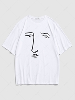 Sketch Face Print Short Sleeve T-shirt 2xl White