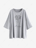 Sketch Flower Oversized Drop Shoulder Boyfriend Tee S Gray