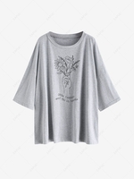 Sketch Flower Oversized Drop Shoulder Boyfriend Tee S Gray
