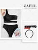 Skew Collar High Cut Cutout Tankini Swimwear With Halloween Costume Graphic Headband Black