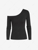 Skew Collar Long Sleeve Solid Tee Xl Black
