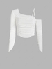 Skew Collar Ruched T Shirt L White