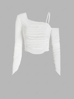 Skew Collar Ruched T Shirt L White