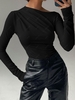 Skew Collar Solid Color Basic T Shirt L Black