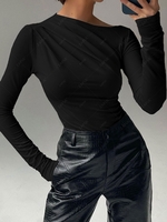 Skew Collar Solid Color Basic T Shirt L Black